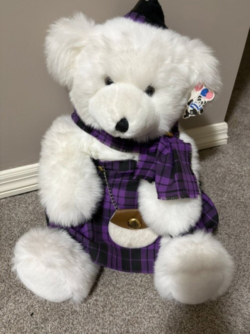 WHITE TEDDY BEAR in Scottish outfit